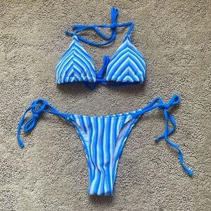 Blue towel triangle bikini top and bottom set
